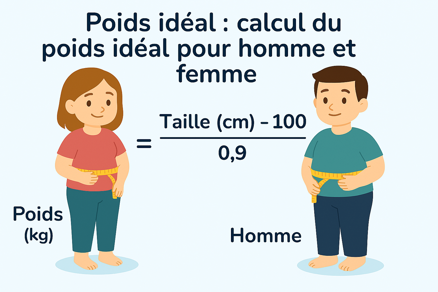 Calcul du poids idéa homme et femme Image montrant femme et homme et calculatrice poids idéal