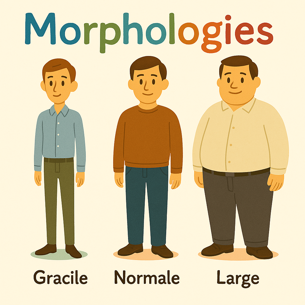 image montrant les morphologies gracile, normale et large